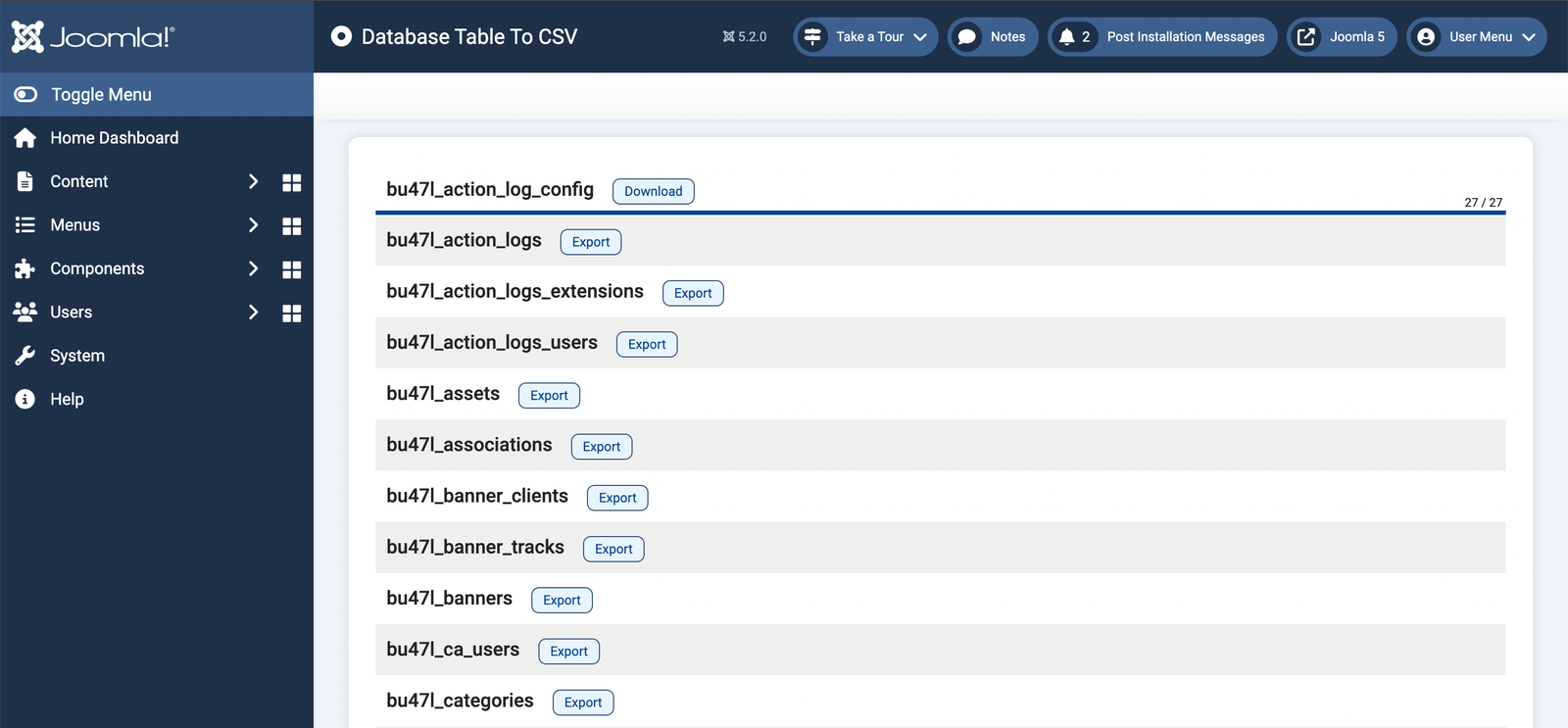 Database Table to CSV