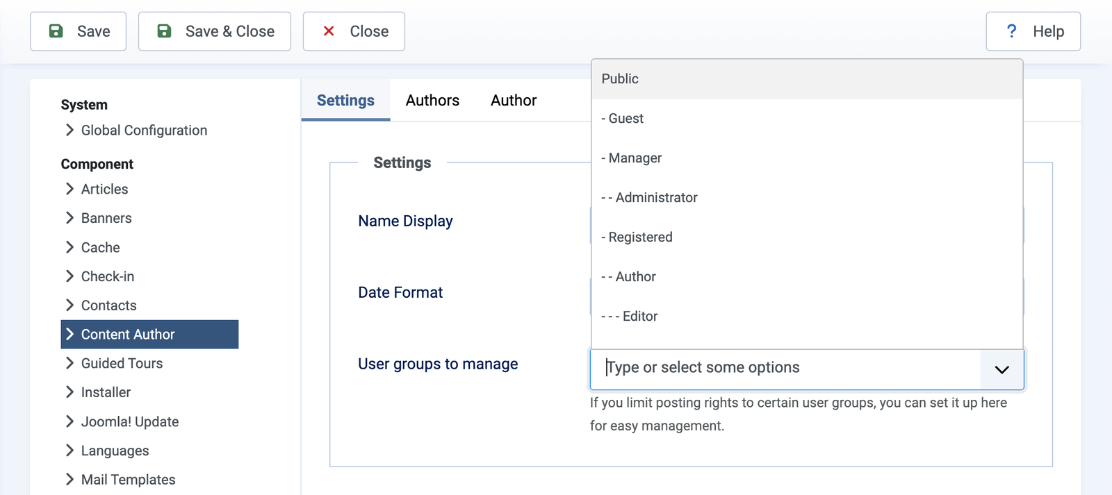 Content author settings